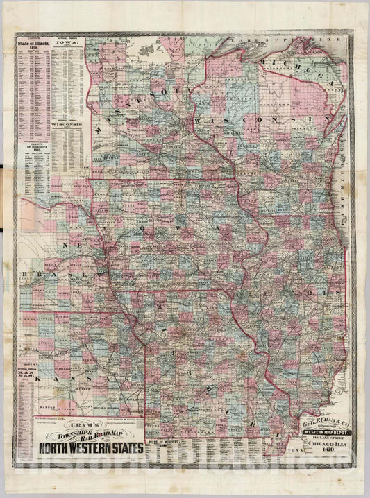Historic Map : Township & Rail Road Map of The North Western States, 1870 - Vintage Wall Art