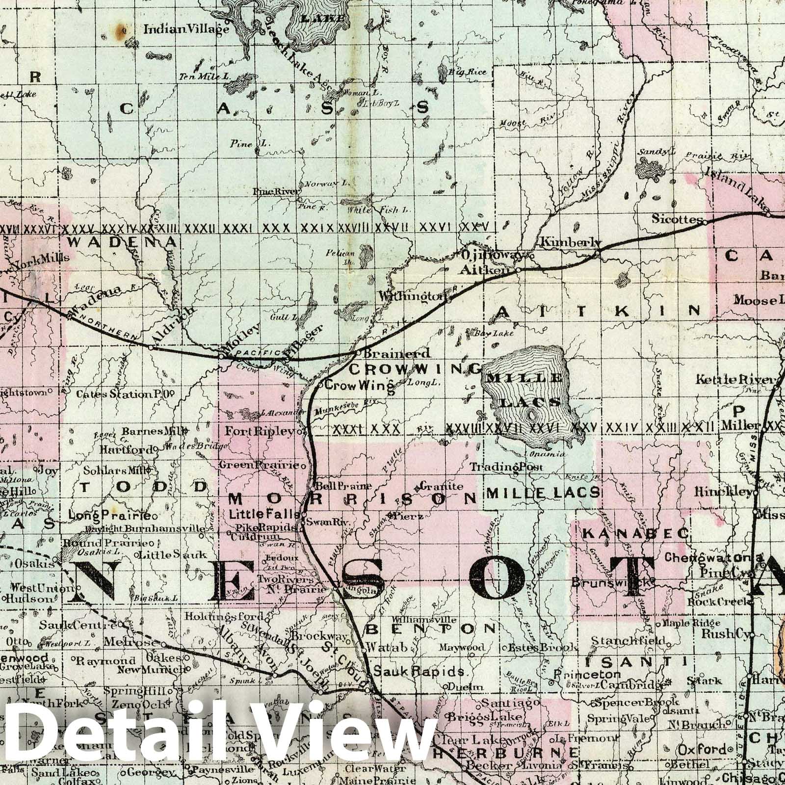 Minnesota - Railroad Map, 1878 - Historical Map Print