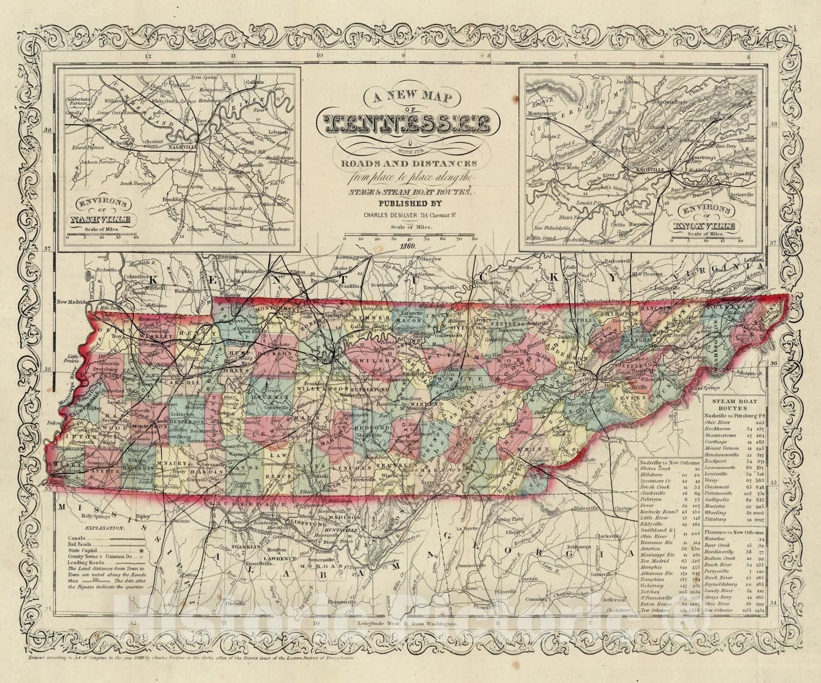 Historic Map : Map of Tennessee, 1860 - Vintage Wall Art