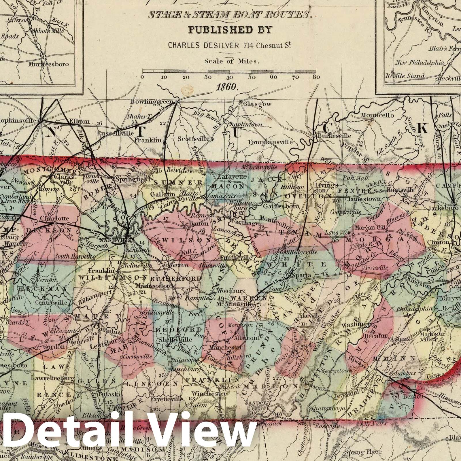 Historic Map : Map of Tennessee, 1860 - Vintage Wall Art