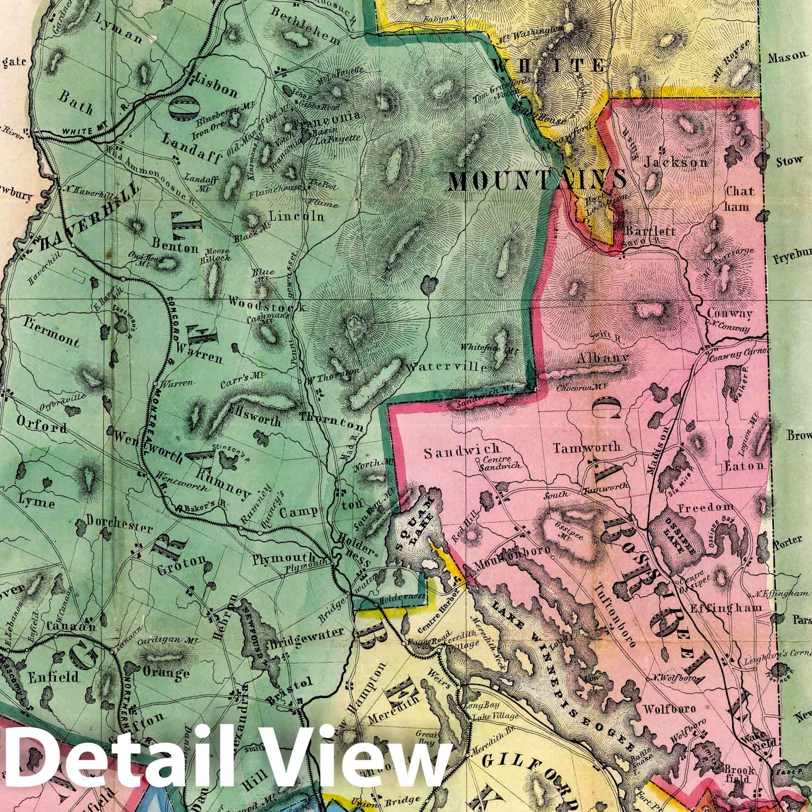 New Hampshire - Railroad Map, 1854 - Historical Map Print