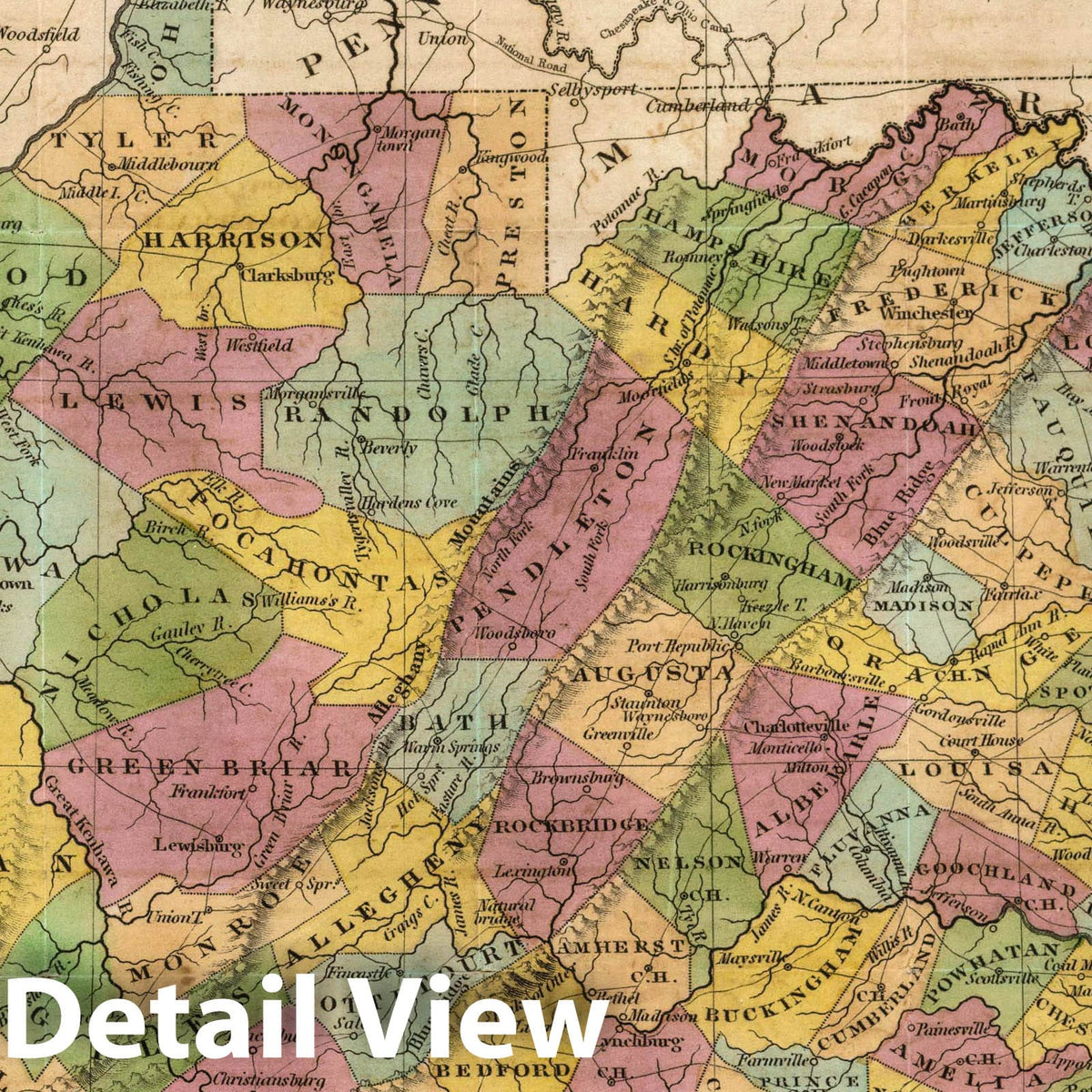 Virginia 1829 Historical Map Print - Hand-Colored Pocket Map