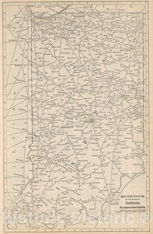 Historic Map : Railway Distance Map of the State of Indiana, 1934 - Vintage Wall Art