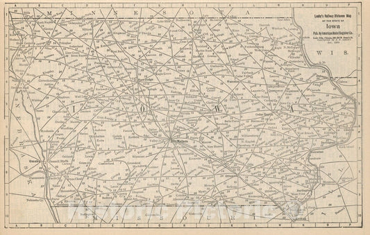 Historic Map : Railway Distance Map of the State of Iowa, 1934 - Vintage Wall Art