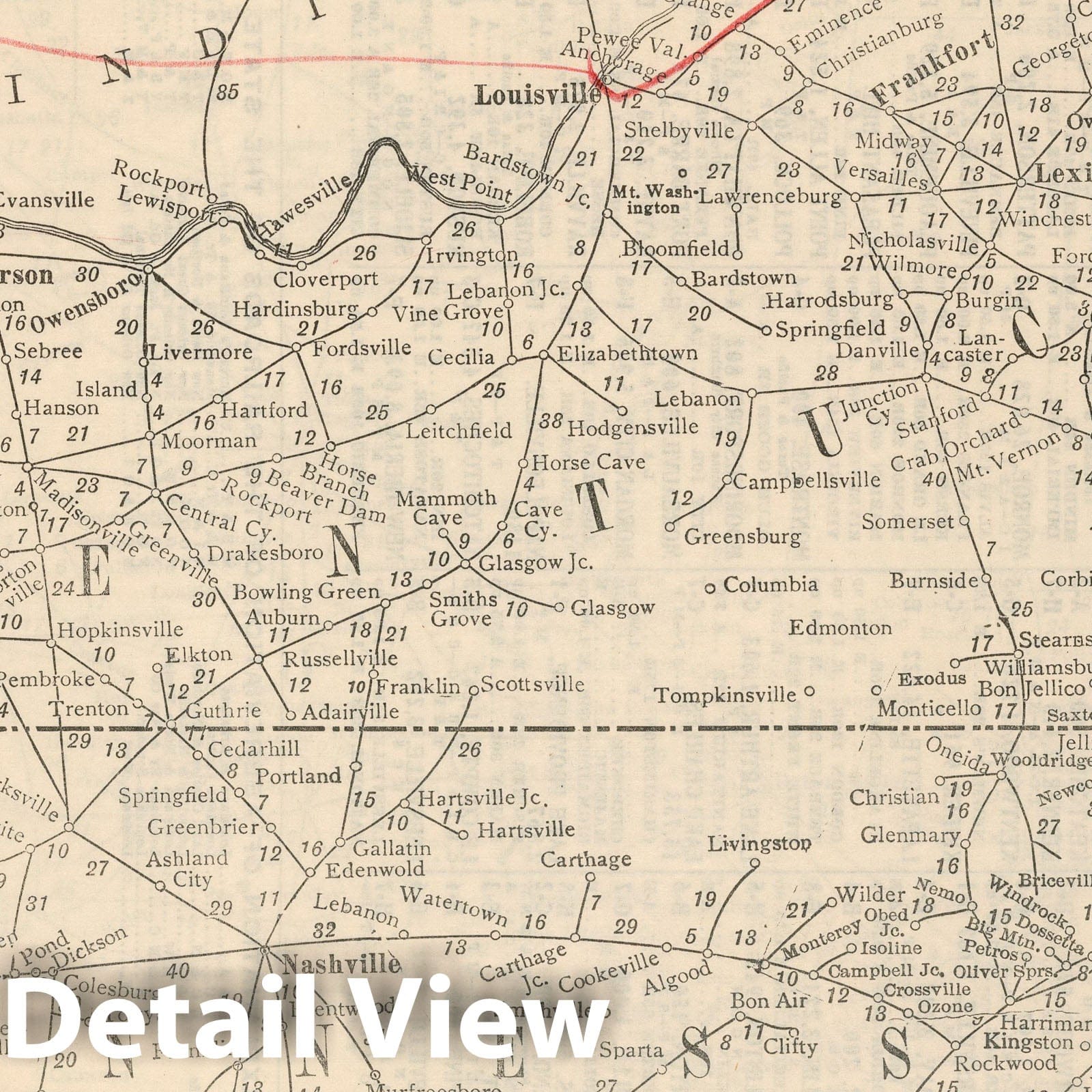 Kentucky - Railroad Map, 1934 - Historical Map Print