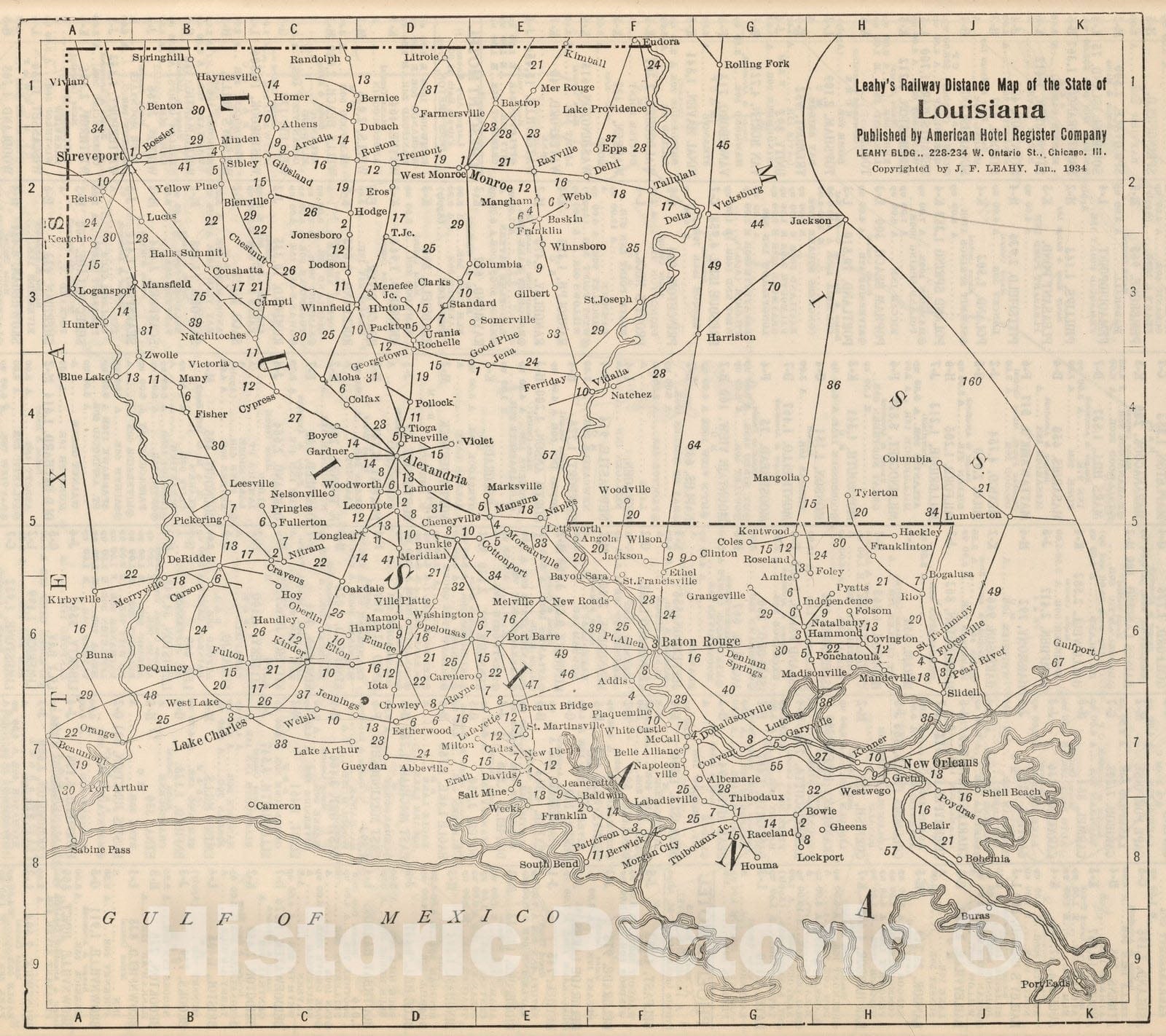 Louisiana - Railroad Map, 1934 - Historical Map Print
