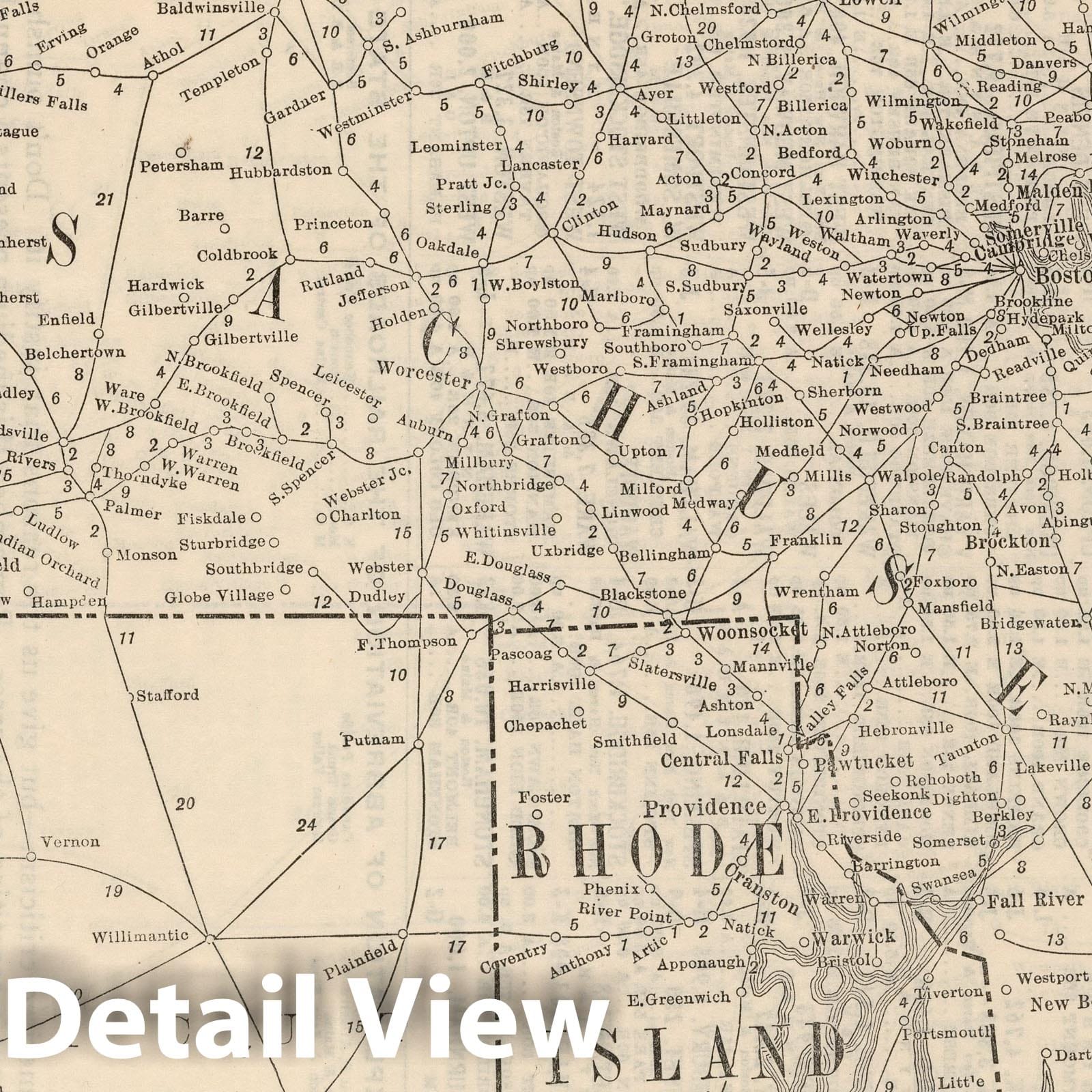 Massachusetts - Railroad Map, 1934 - Historical Map Print