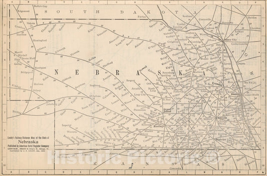 Historic Map : Railway Distance Map of the State of Nebraska, 1934 - Vintage Wall Art
