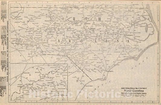 Historic Map : Railway Distance Map of the State of North Carolina, 1934 - Vintage Wall Art