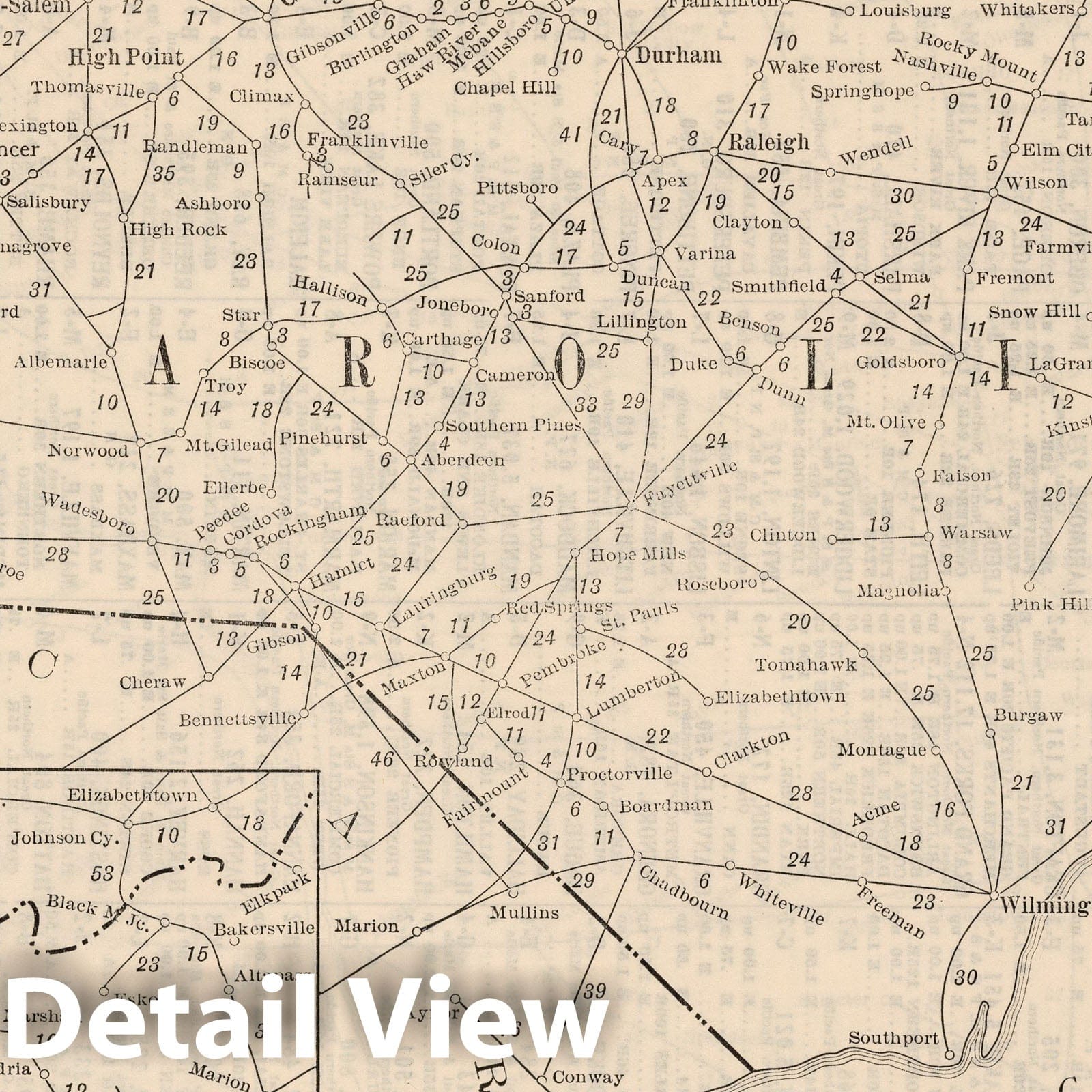 North Carolina - Railroad Map, 1934 - Historical Map Print