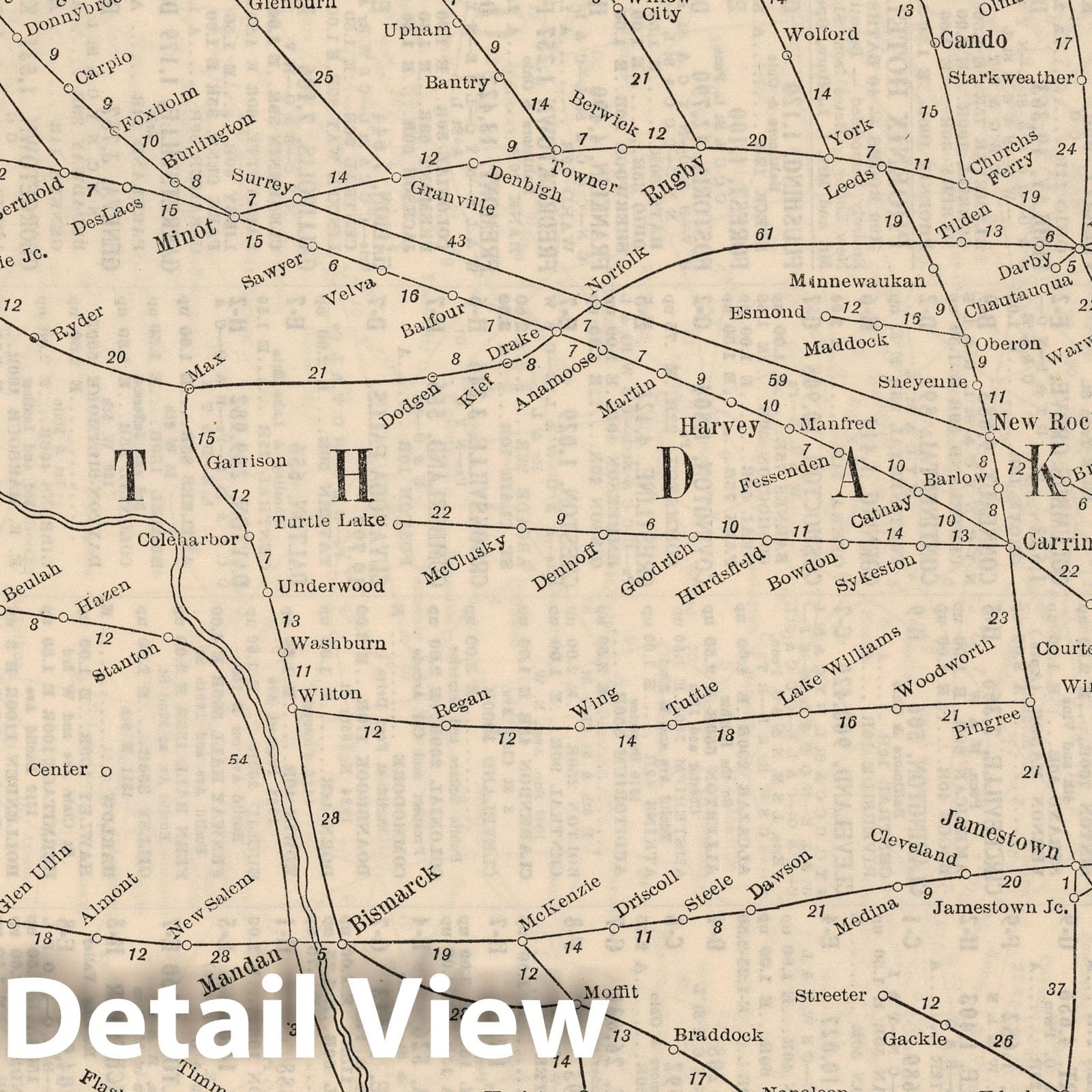 North Dakota - Railroad Map, 1934 - Historical Map Print