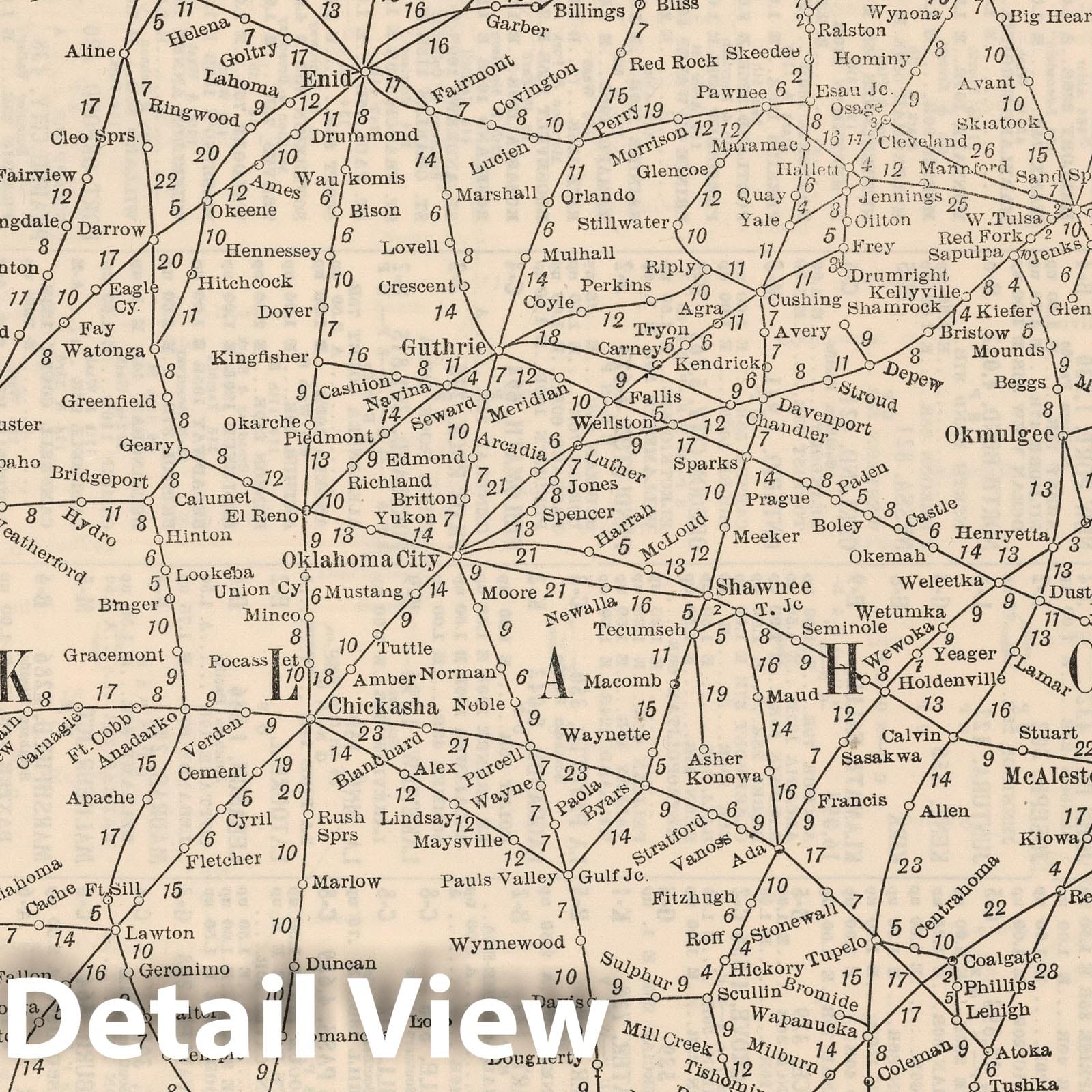 Oklahoma - Railroad Map, 1934 - Historical Map Print