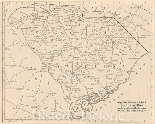Historic Map : Railway Distance Map of the State of South Carolina, 1934 - Vintage Wall Art