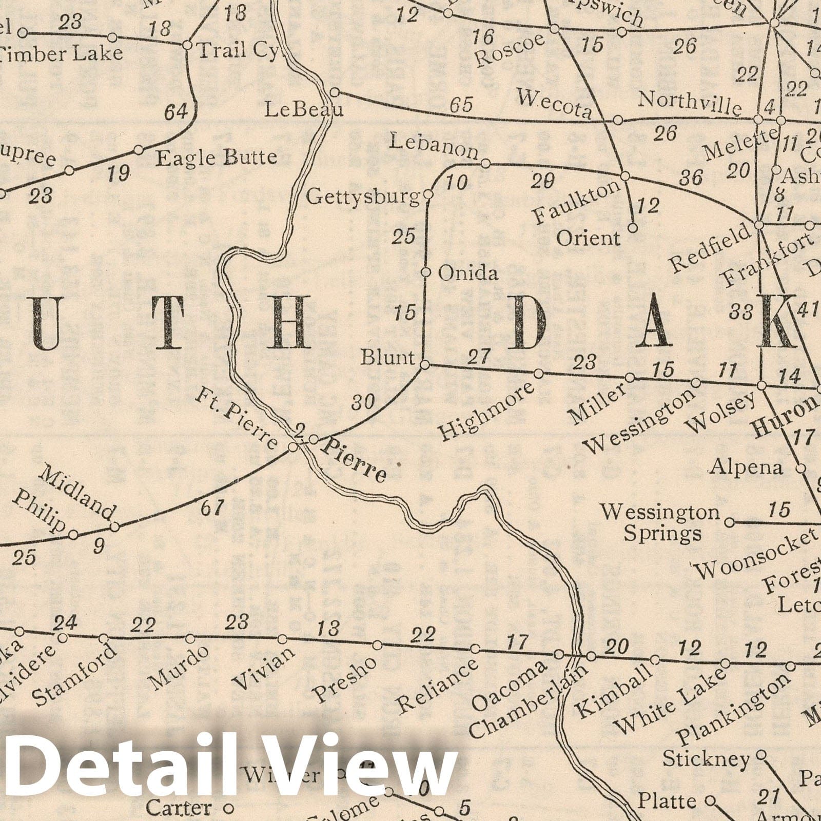 South Dakota - Railroad Map, 1934 - Historical Map Print