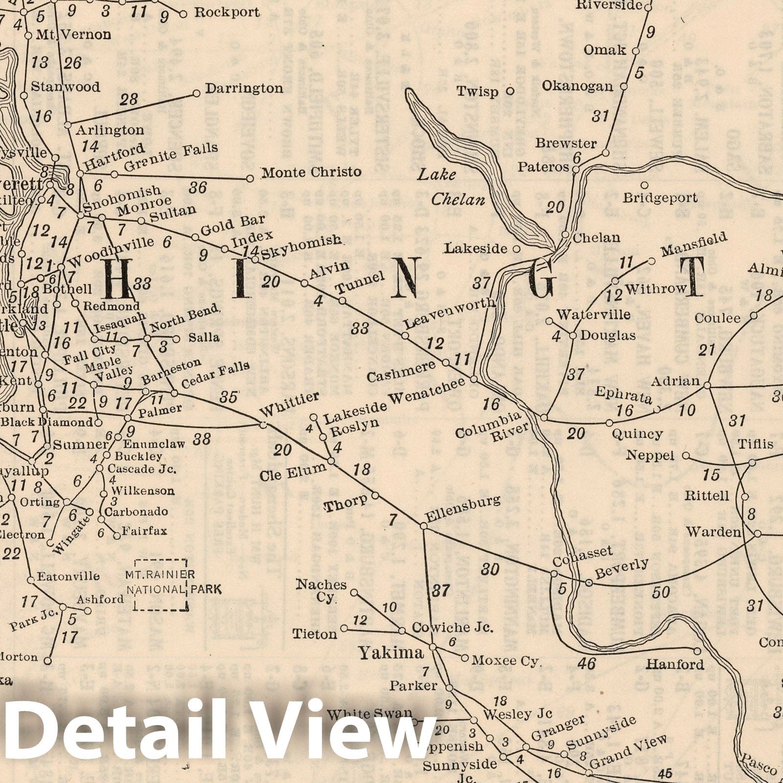 Washington - Railroad Map, 1934 - Historical Railway Distance Map Print