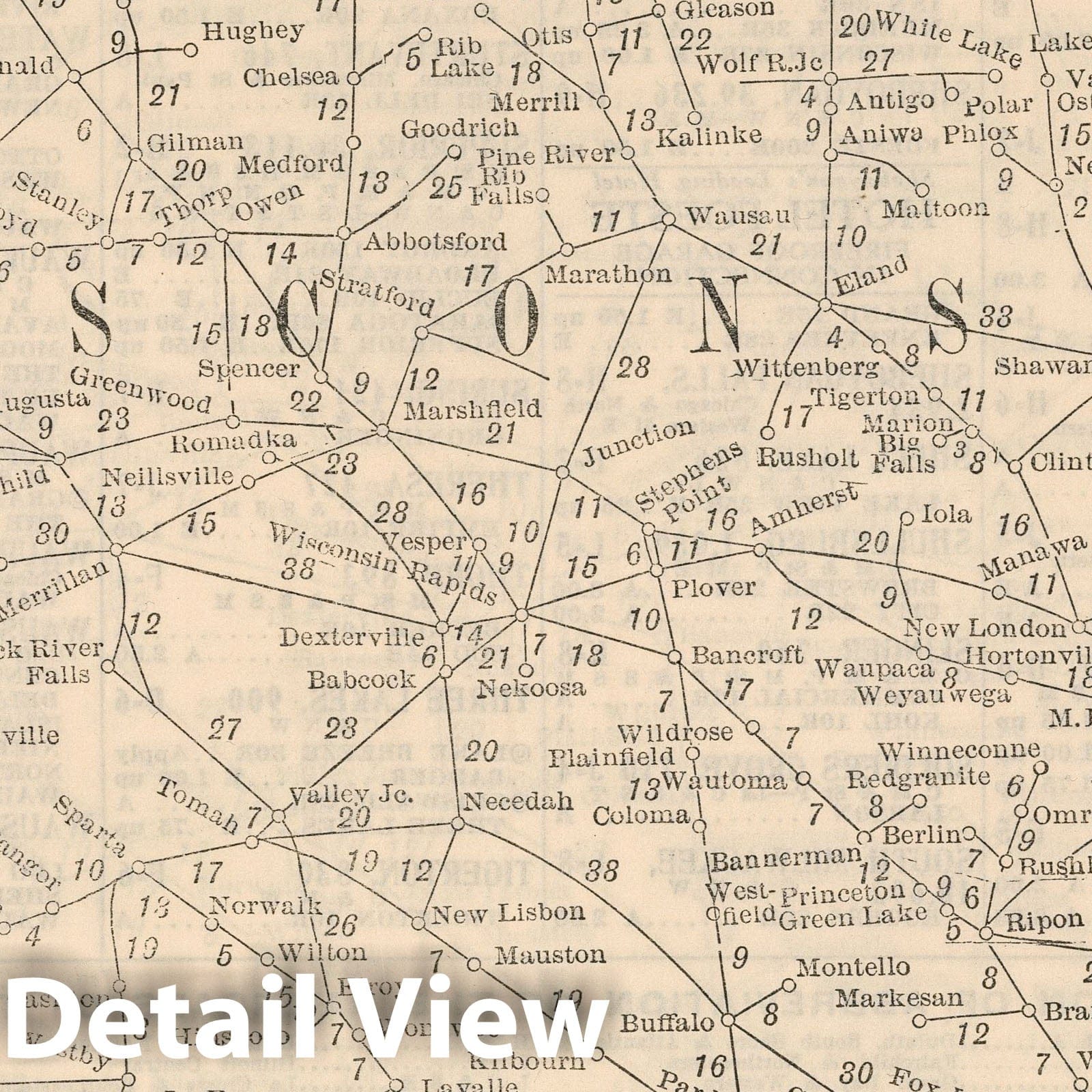 Wisconsin - Railroad Map, 1934 - Historical Railway Distance Print