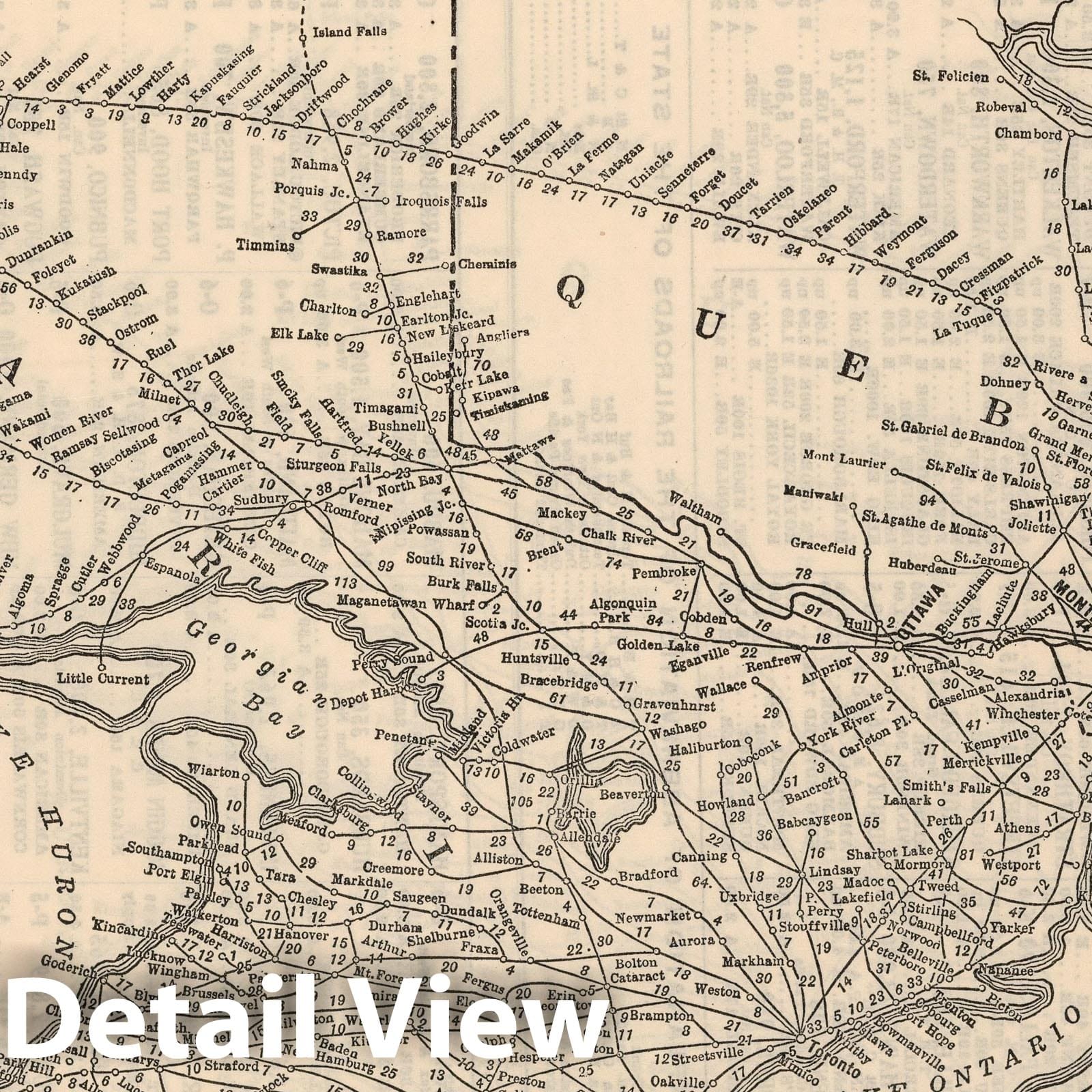 Ontario - Railroad Map, 1934 - Historical Map Print