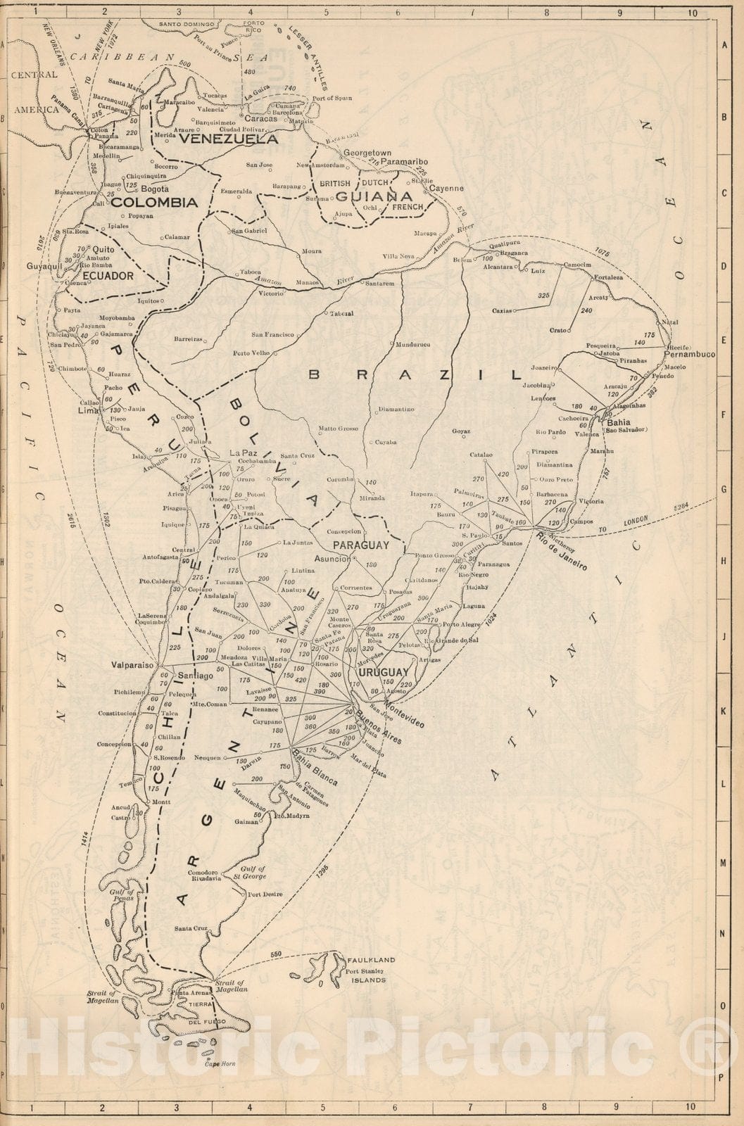South America - Railroad Map, 1934 - Historical Map Print