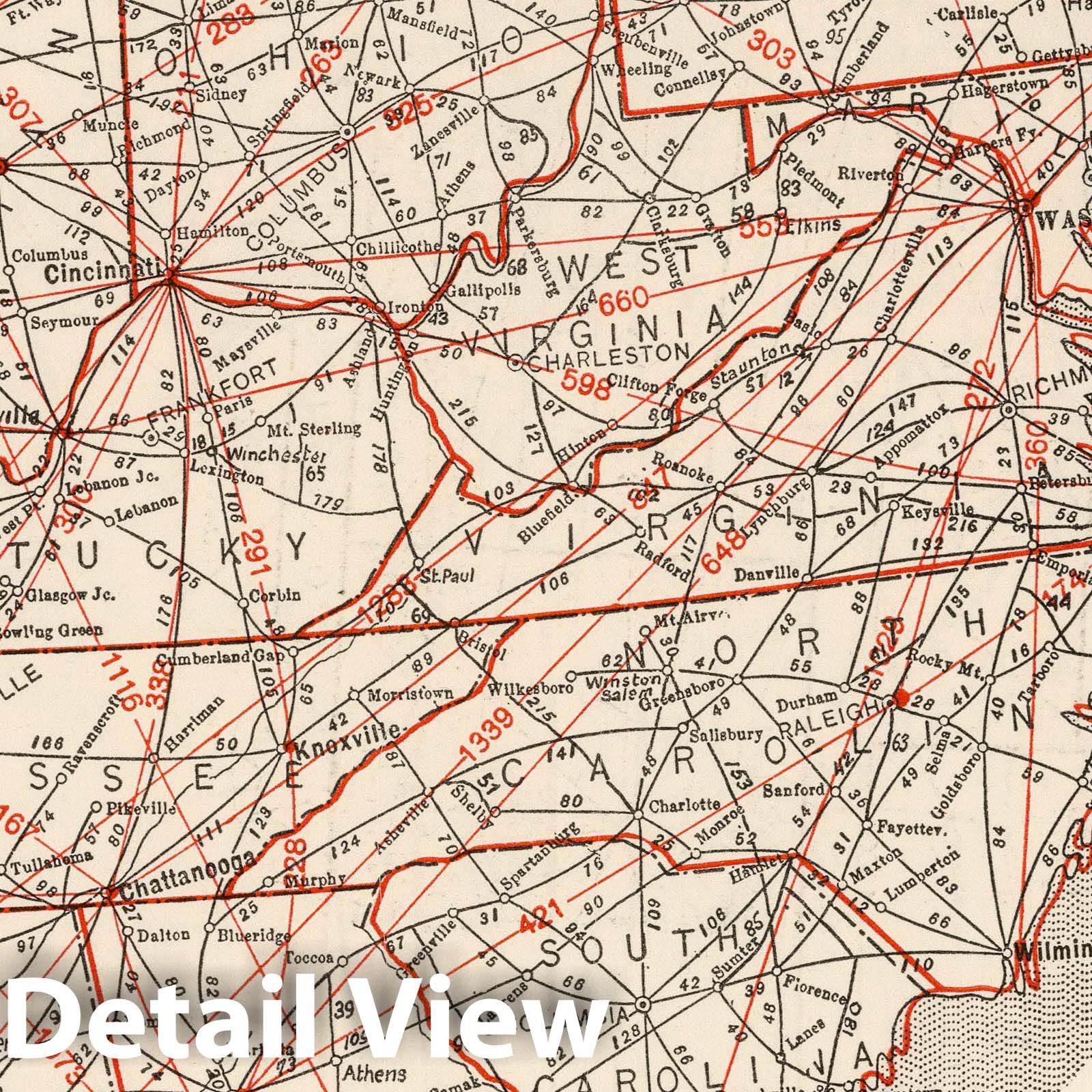 United States - Railroad Map, 1934 - Historical Railway Distance Map Print