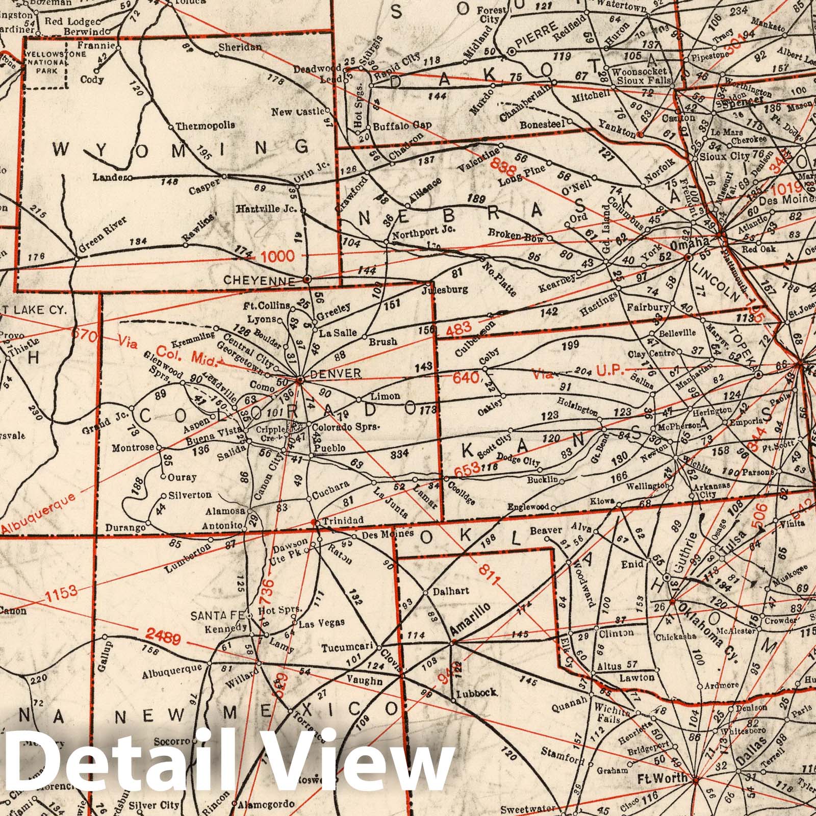 United States - Railroad Map, 1934 - Leahy's Railway Distance Map Print