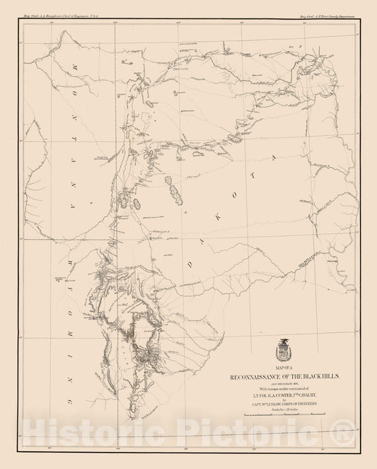 Historic Map - Map of a reconnaissance of the Black Hills of Dakota, July and August, 1874 - Vintage Wall Art