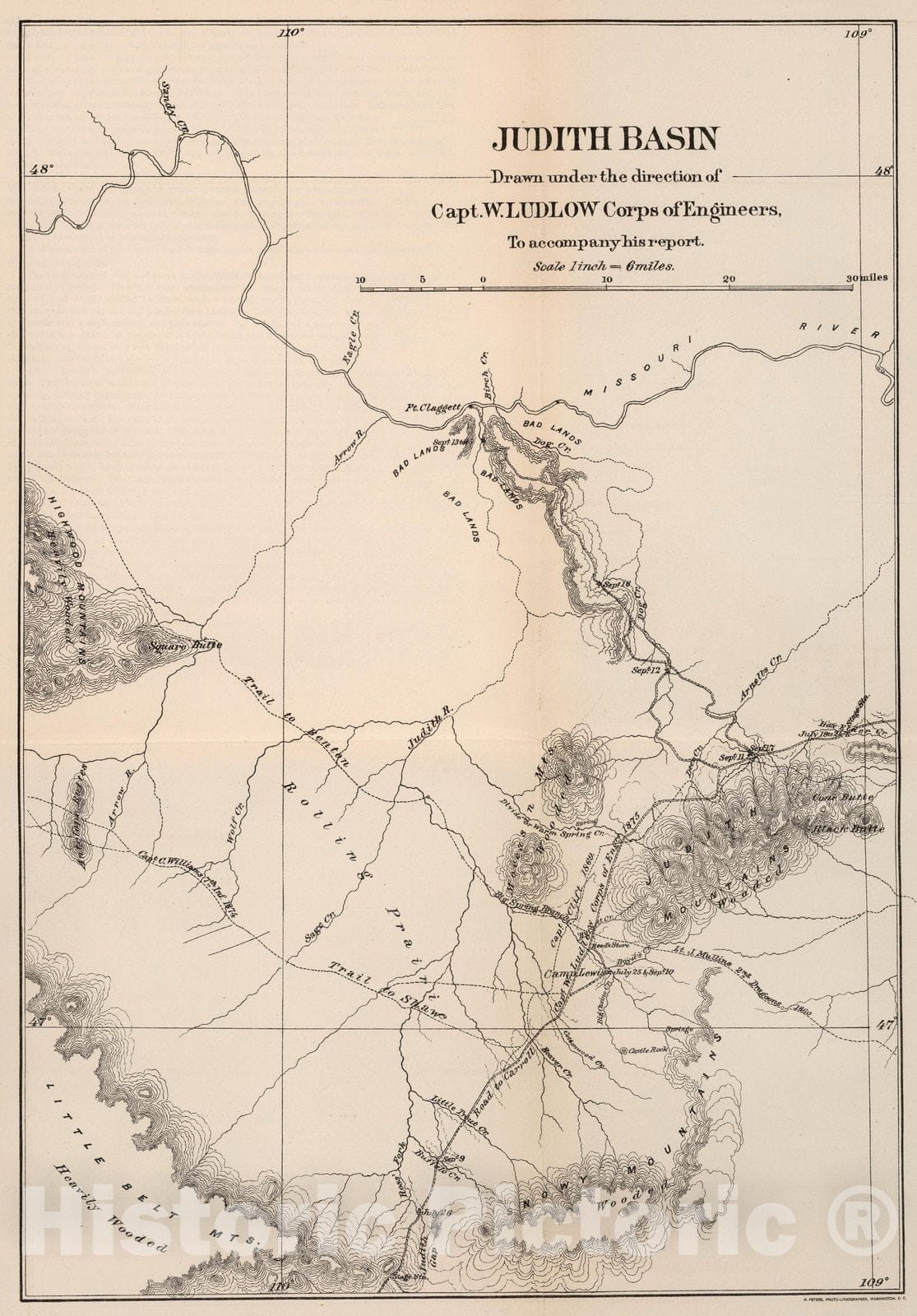Historic Map : Exploration Book, Judith Basin : drawn under the direction of Capt. W. Ludlow Corps of Engineers 1876 - Vintage Wall Art