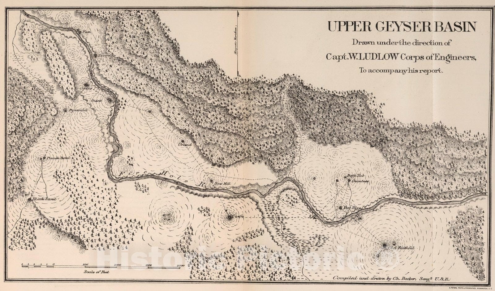 Historic Map : Exploration Book, Upper Geyser Basin : drawn under the direction of Capt. W. Ludlow Corps of Engineers 1876 - Vintage Wall Art