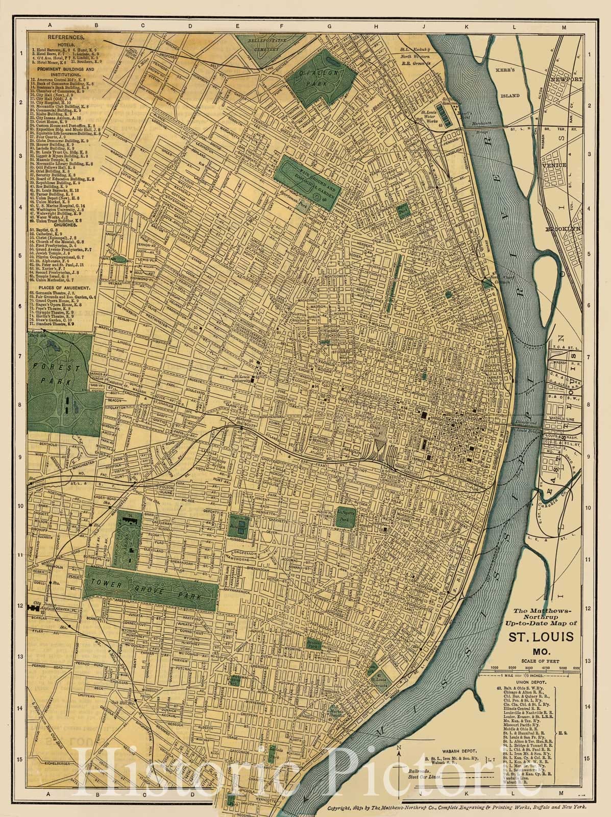 Saint Louis, Missouri 1895 Historical Map Print
