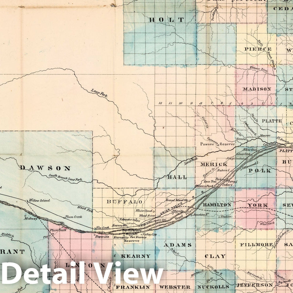 Historic Map : Railway and Township Map of Nebraska, 1871 - Vintage Wall Art