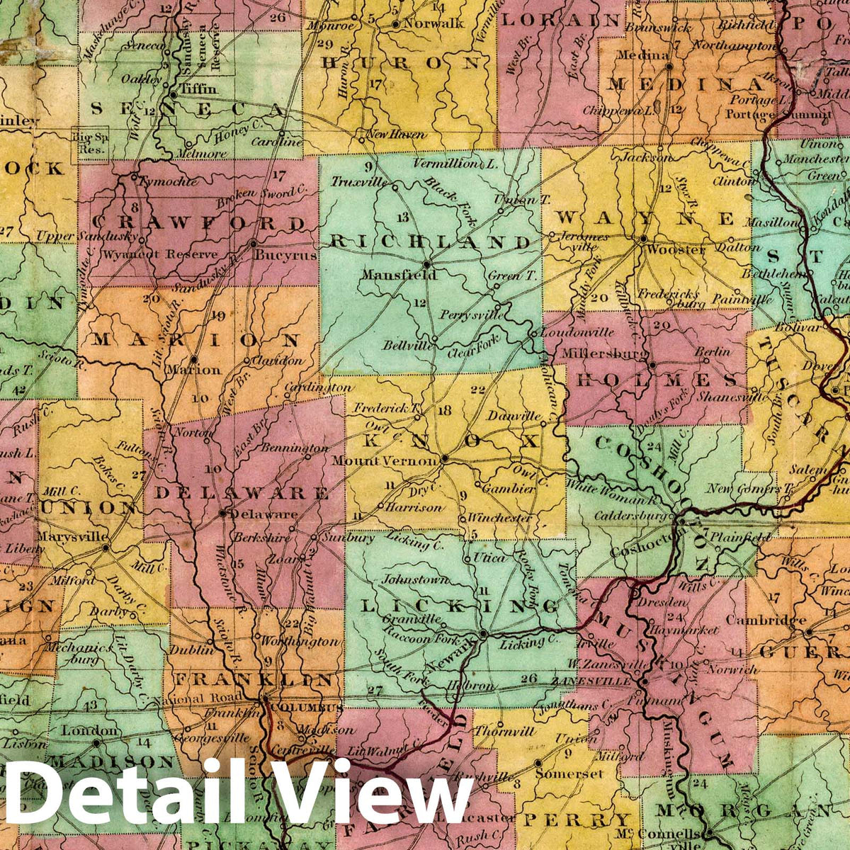 Ohio - Road Map, 1833 - Historical Map Print