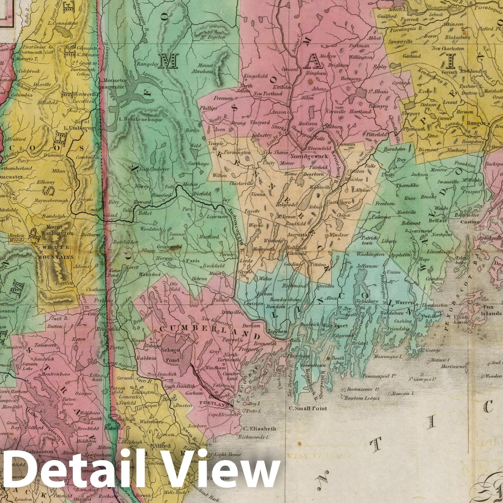 Maine, New Hampshire, and Vermont, 1834 - Historical Map Print