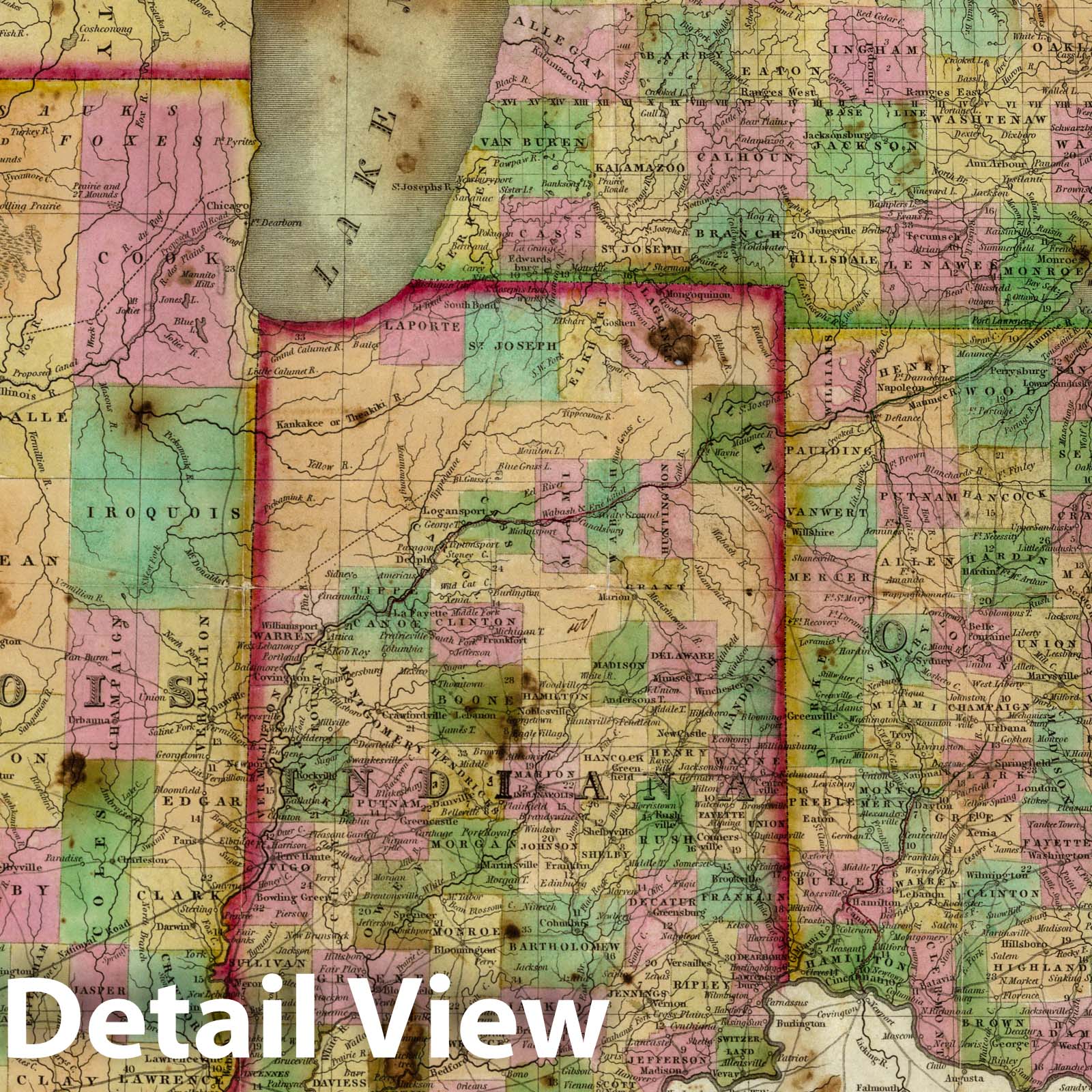 Ohio, Indiana, Illinois and Michigan - River Map, 1834 - Historical Map Print