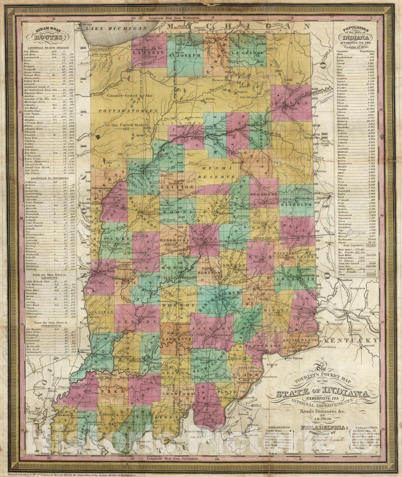 Indiana - Roads, 1834 - Historical Map Print