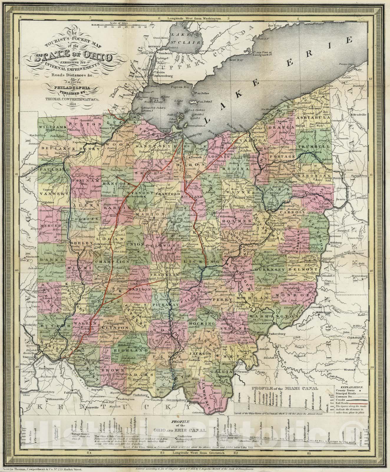Historic Map : Pocket Map, Ohio 1851 - Vintage Wall Art