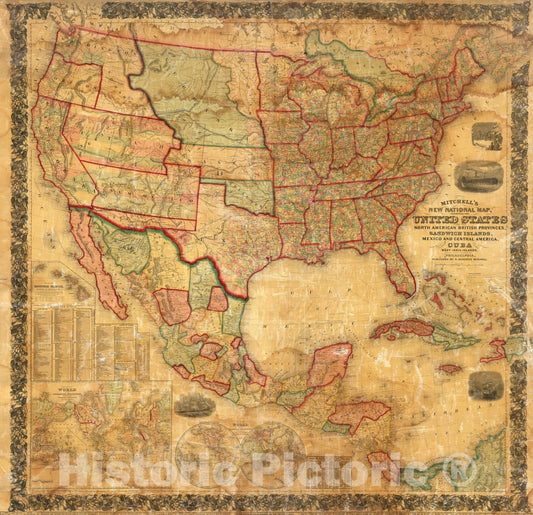 Historic Map : New National Map Exhibiting The United States, 1860 - Vintage Wall Art