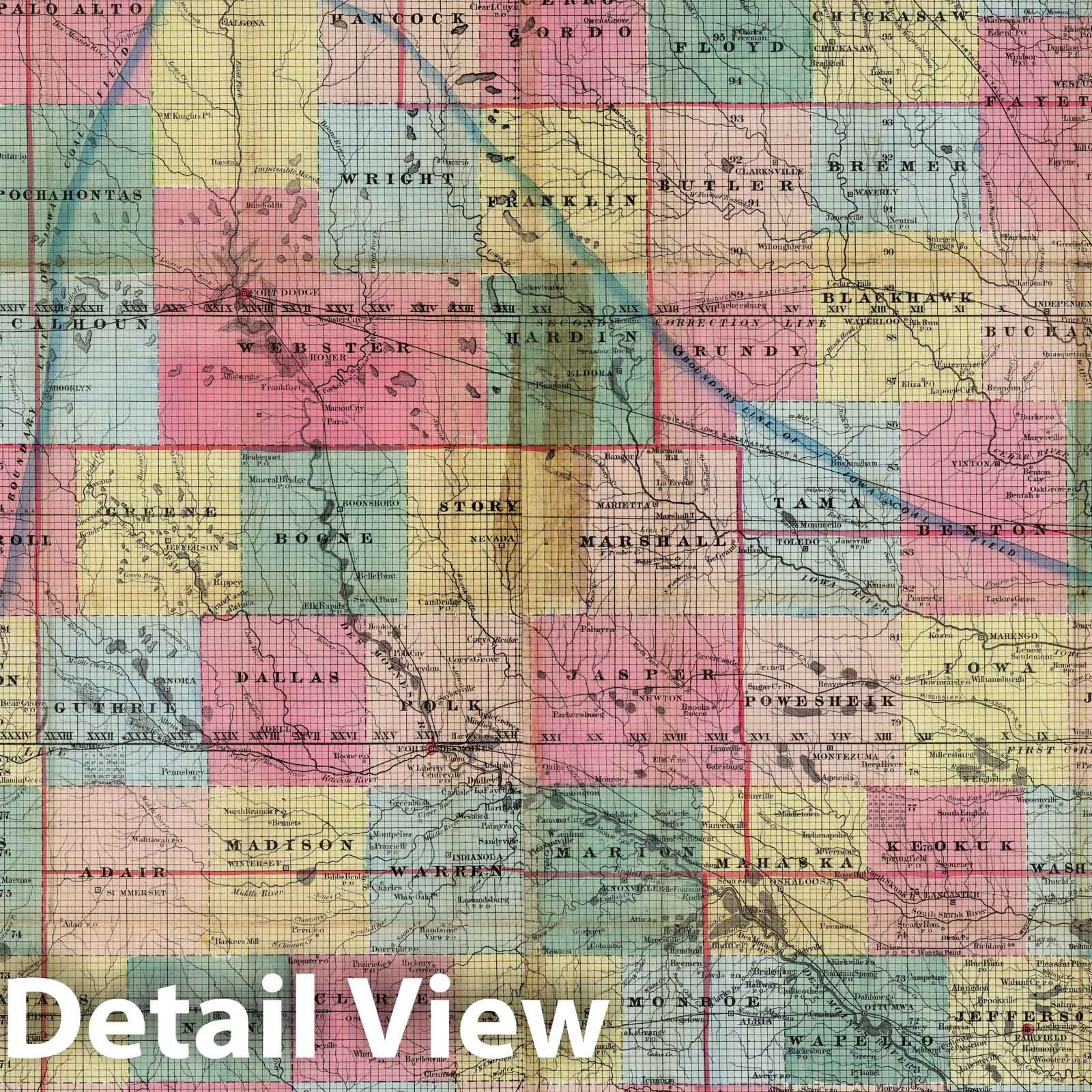Iowa - Railroad Map, 1856 - Historical Geological Map Print