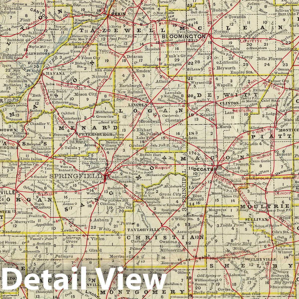 Illinois - Railroad Map, 1878 - Historical Map Print