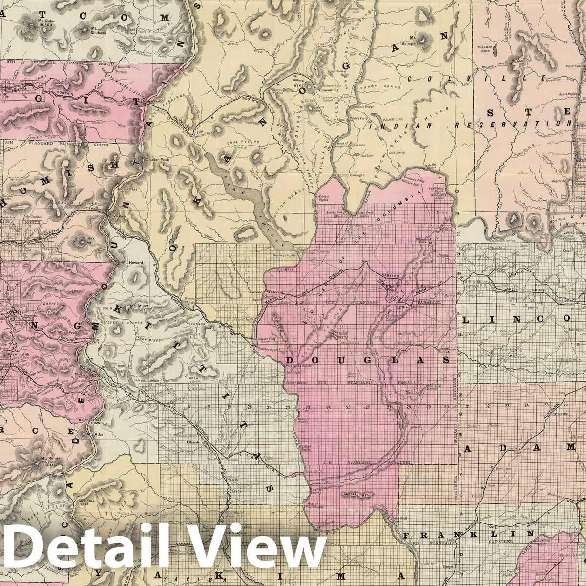 Washington and Idaho - Railroad Map, 1891 - Historical Map Print