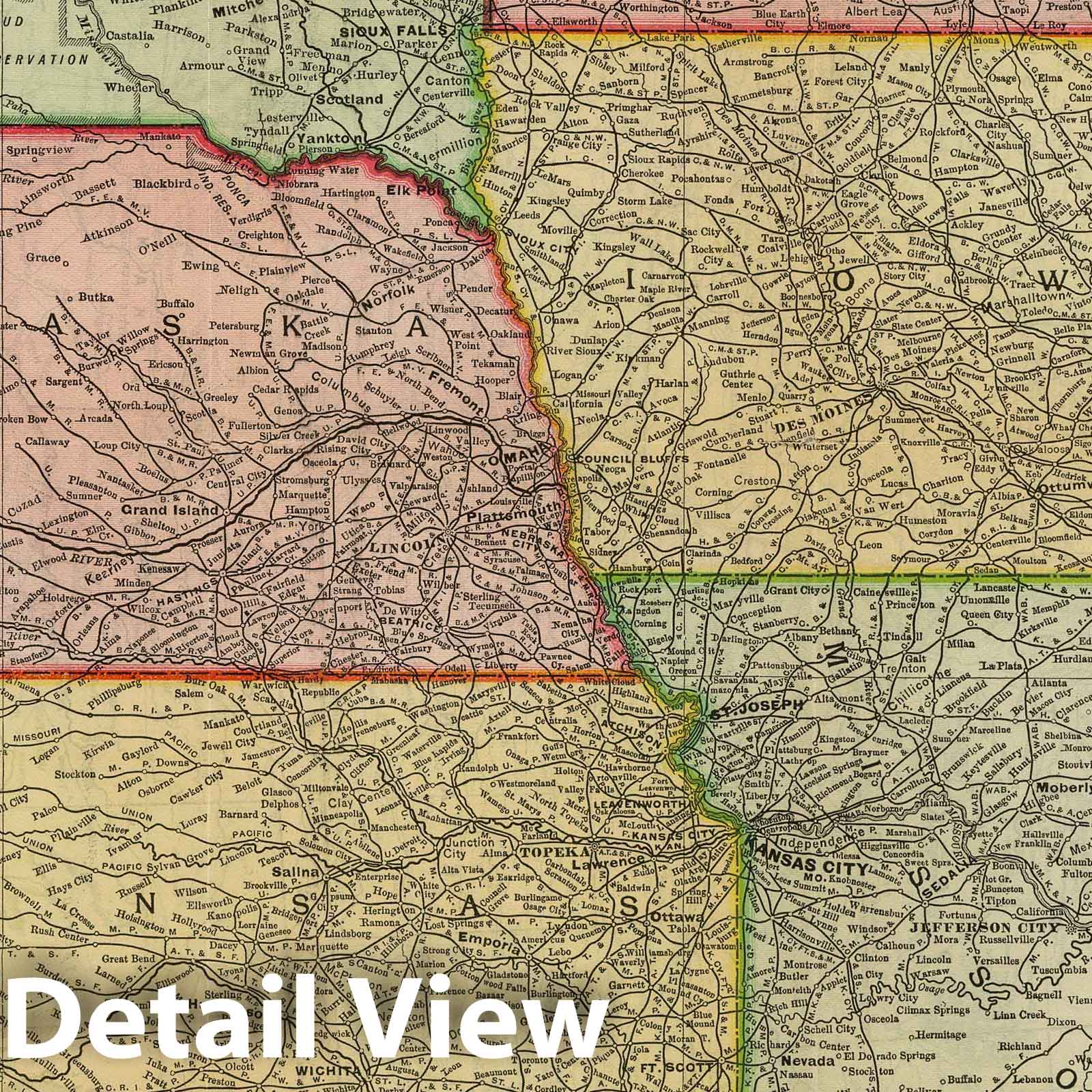 Chicago to Denver - Railroad Map, 1898