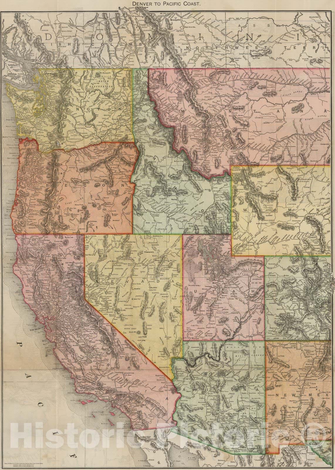 Historic Map : Pocket Map, Denver to Pacific Coast 1898 - Vintage Wall Art