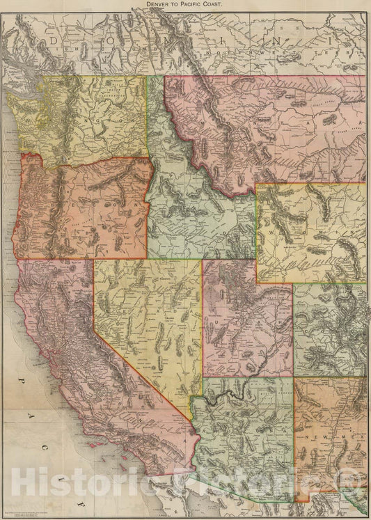 Historic Map : Pocket Map, Denver to Pacific Coast 1898 - Vintage Wall Art