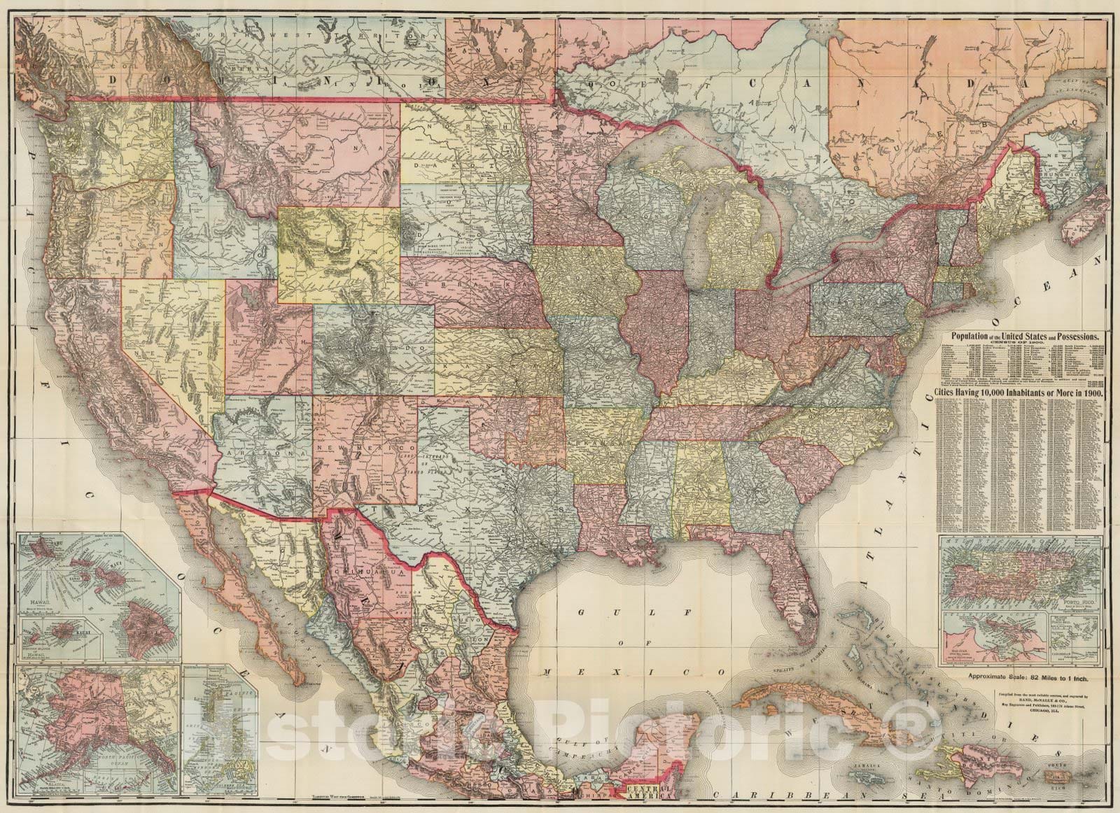 Historic Map : Pocket Map, United States And Dominion of Canada 1898 - Vintage Wall Art