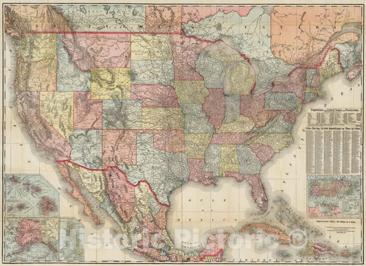 Historic Map : Pocket Map, United States And Dominion of Canada 1898 - Vintage Wall Art