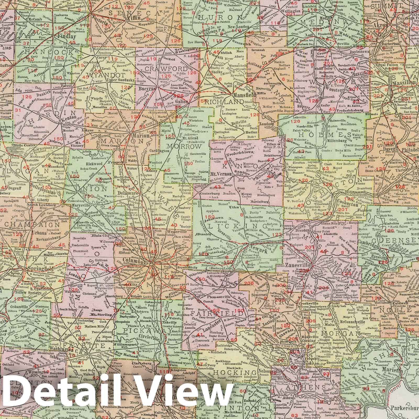 Ohio - Railroad Map, 1911 - Rand McNally Historical Map Print
