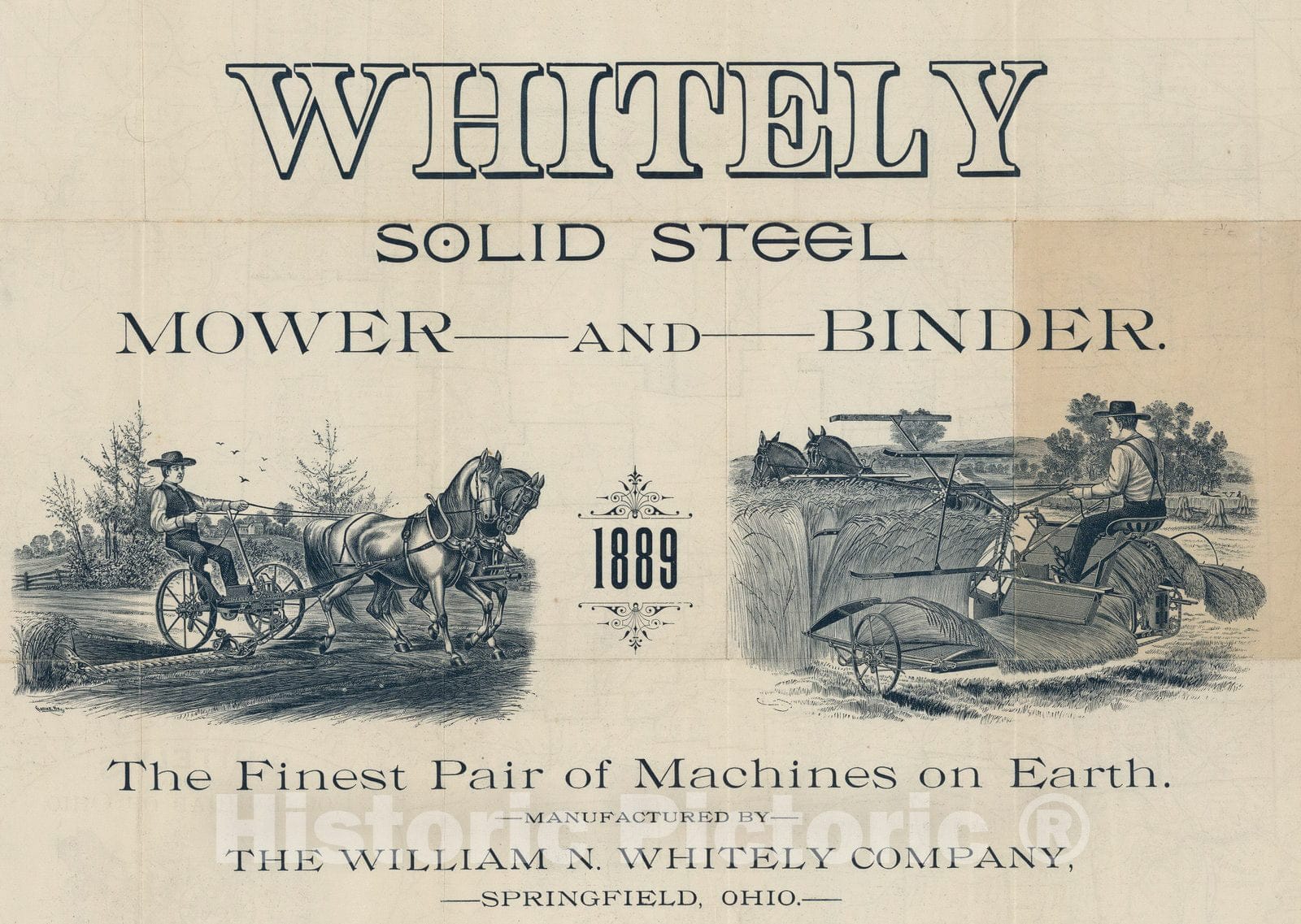 Historic Map : Pocket Map, Illustrations of Whitely's Mowing Machine 1889 - Vintage Wall Art