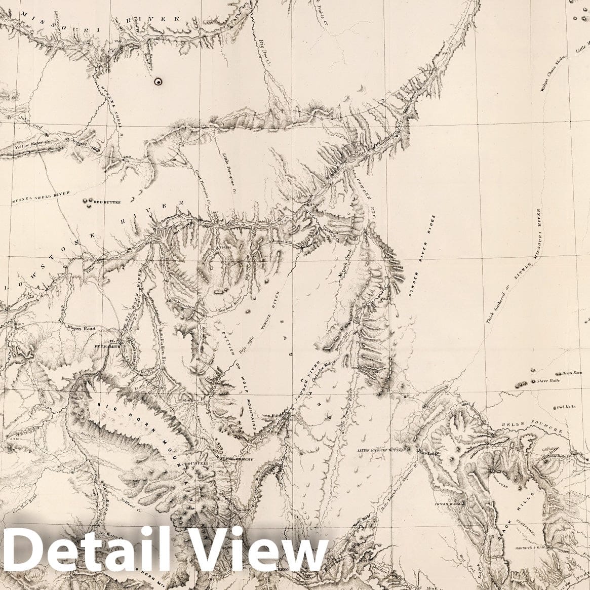 Yellowstone and Missouri Rivers, Montana and Wyoming - Military Map, 1868