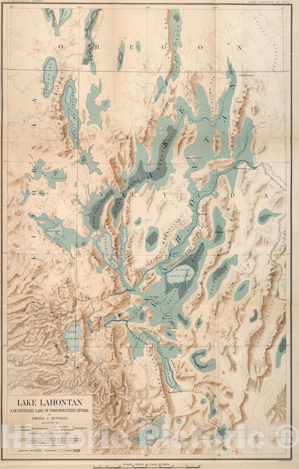 Lake Lahontan - Plate No. XLVI, 1885 - Historical Geological Map Print