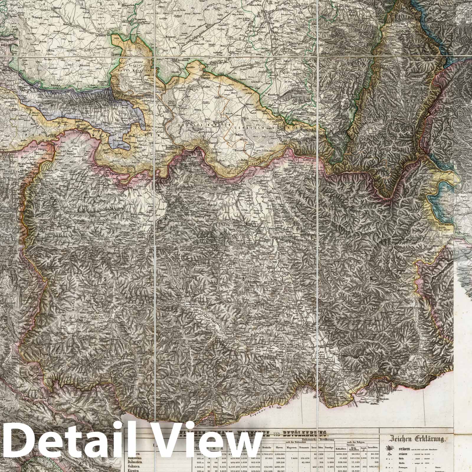 Austrian Empire: Bulgaria, Croatia, Hungary, Romania, Serbia, Slovenia, Bosnia - 1856 Topographic Map Print