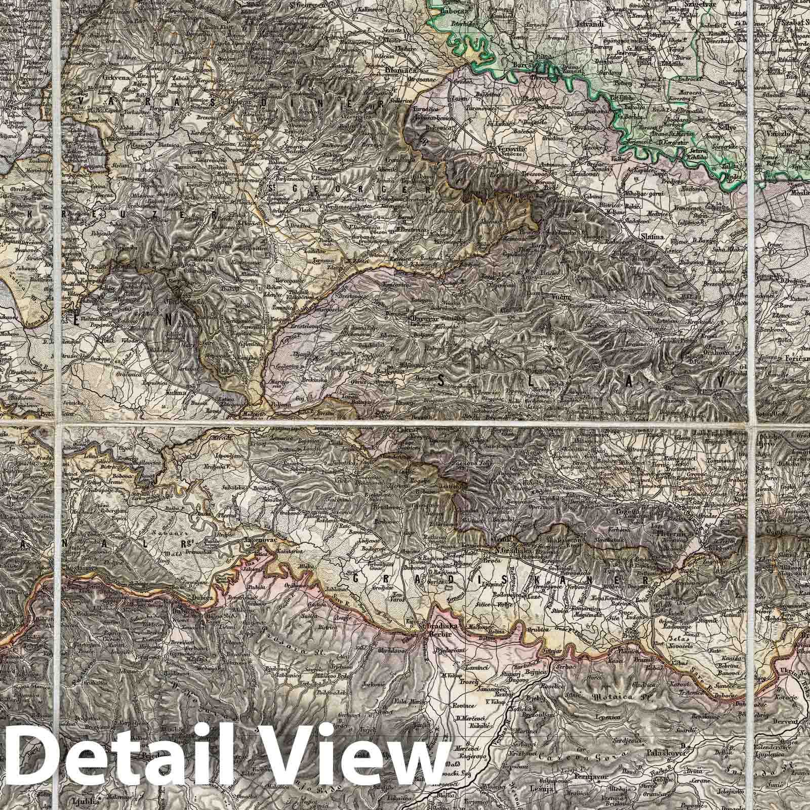 Croatia, Hungary, Bosnia and Herzegovina - Plate No. XIII, 1856 Topographic Map
