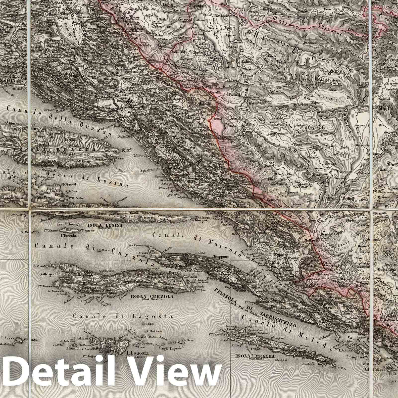 Croatia, Montenegro, Bosnia and Herzegovina - Plate No. XVIII, 1856 - Historical Map Print